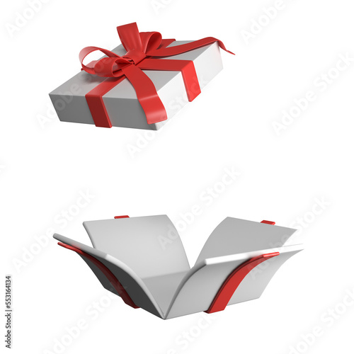 Giftbox. with red ribbon. isolated on white background. present gift box. 3D rendering