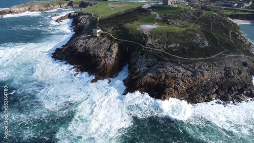 Scenic Drone Aerial Footage of A Coruña, Galicia, Spain, including USESCO World Heritage Site - Tower of Hercules - oldest existent lighthouse known. photo