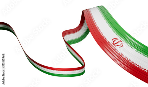 Waving ribbon with Flag of Iran, Independence day banner. 3d illustration