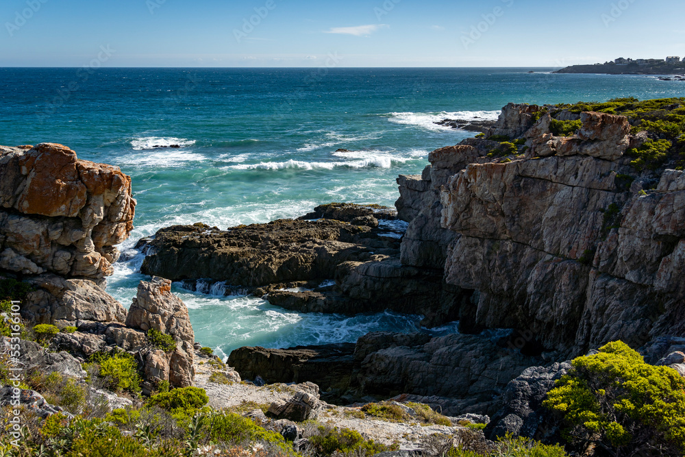 Coastal view from the Cliff Path at Hermanus, Whale Coast, Overberg, Western Cape, South Africa.