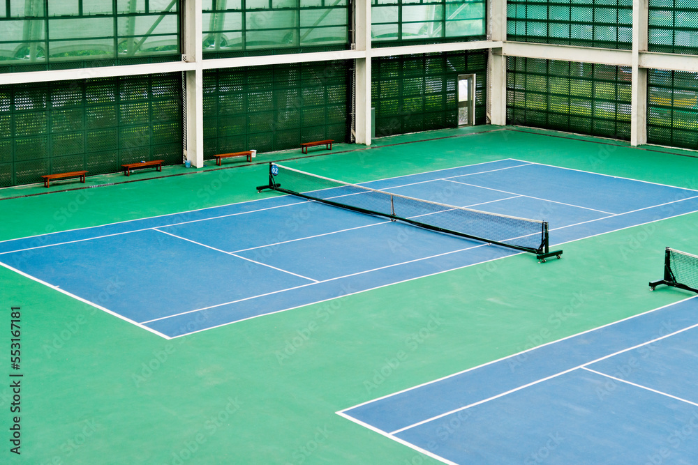 High angle view of indoor tennis court