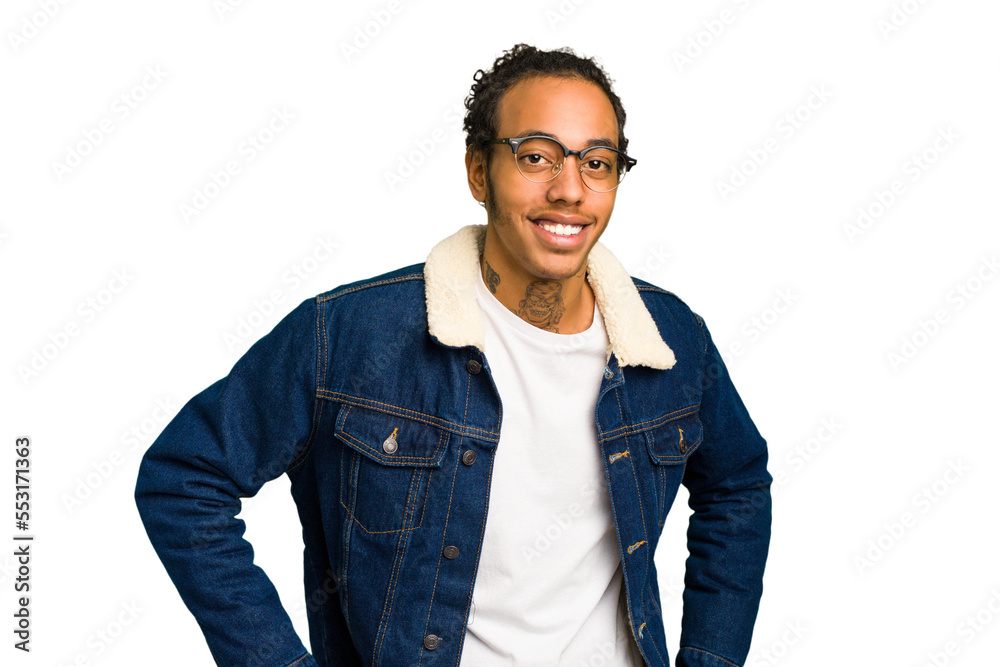 Fototapeta premium Young African American man isolated happy, smiling and cheerful.