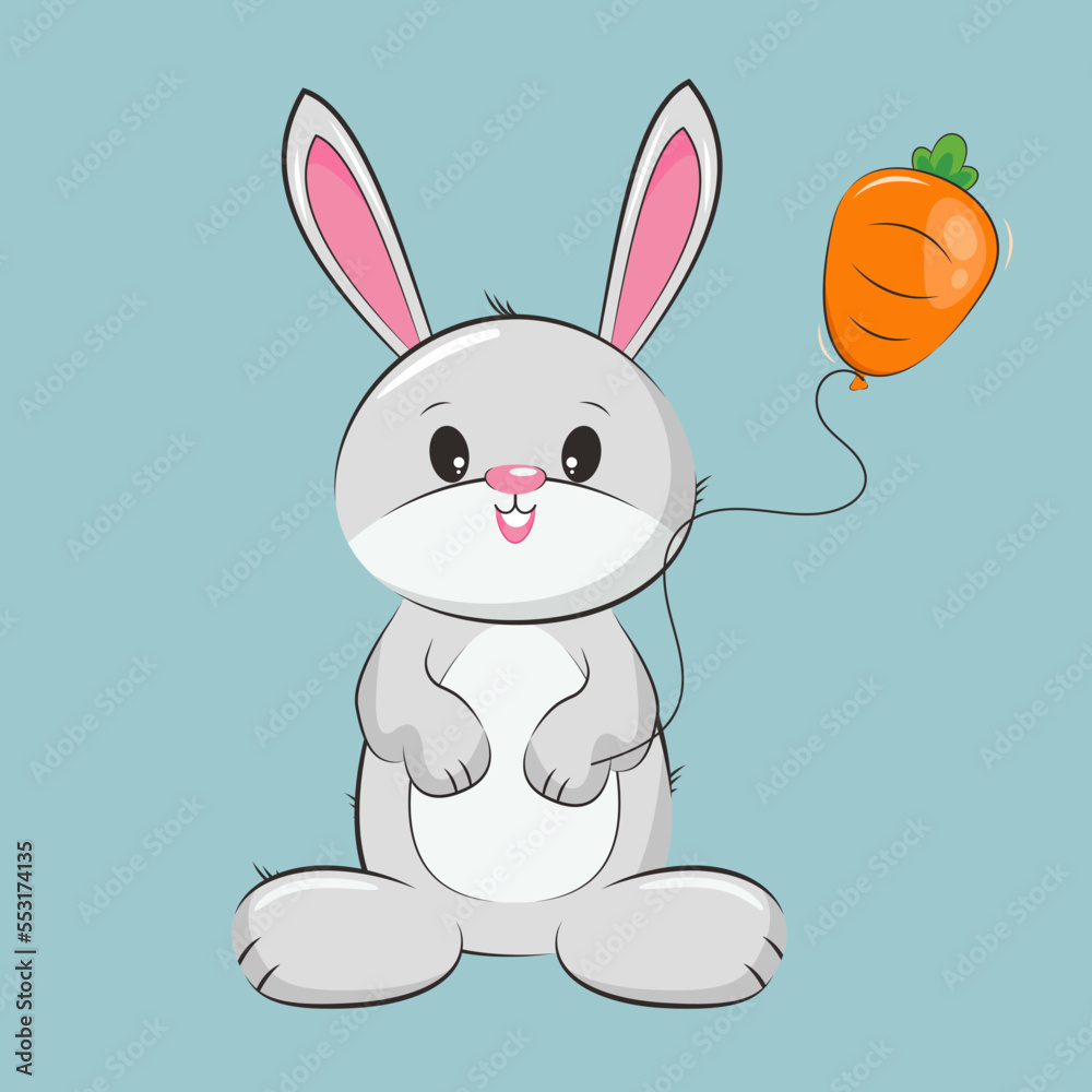 Cartoon rabbit holding a carrot baloon. Vector illustrator
