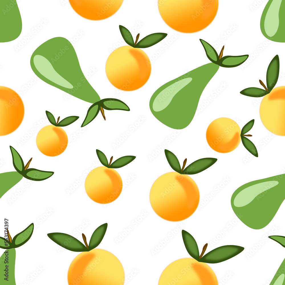 illustrazione seamless senza cucitura di pere e arance mature su sfondo trasparente