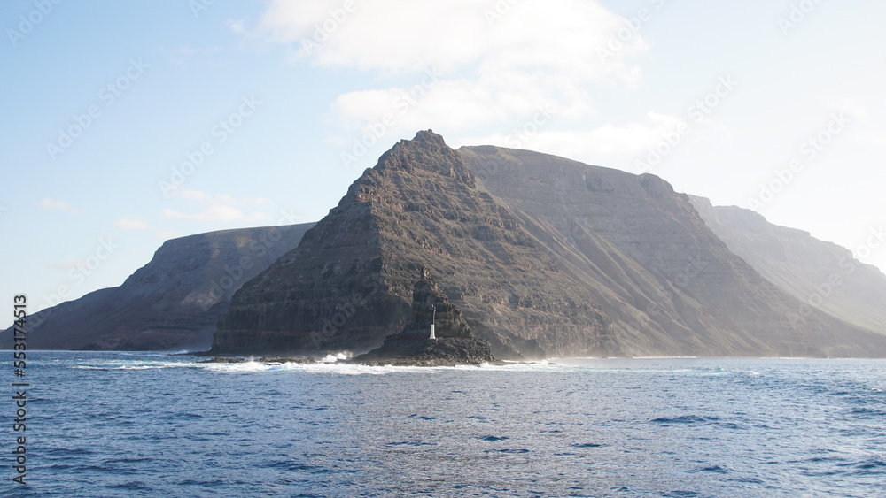 Landscape of volcano mountanis and sea