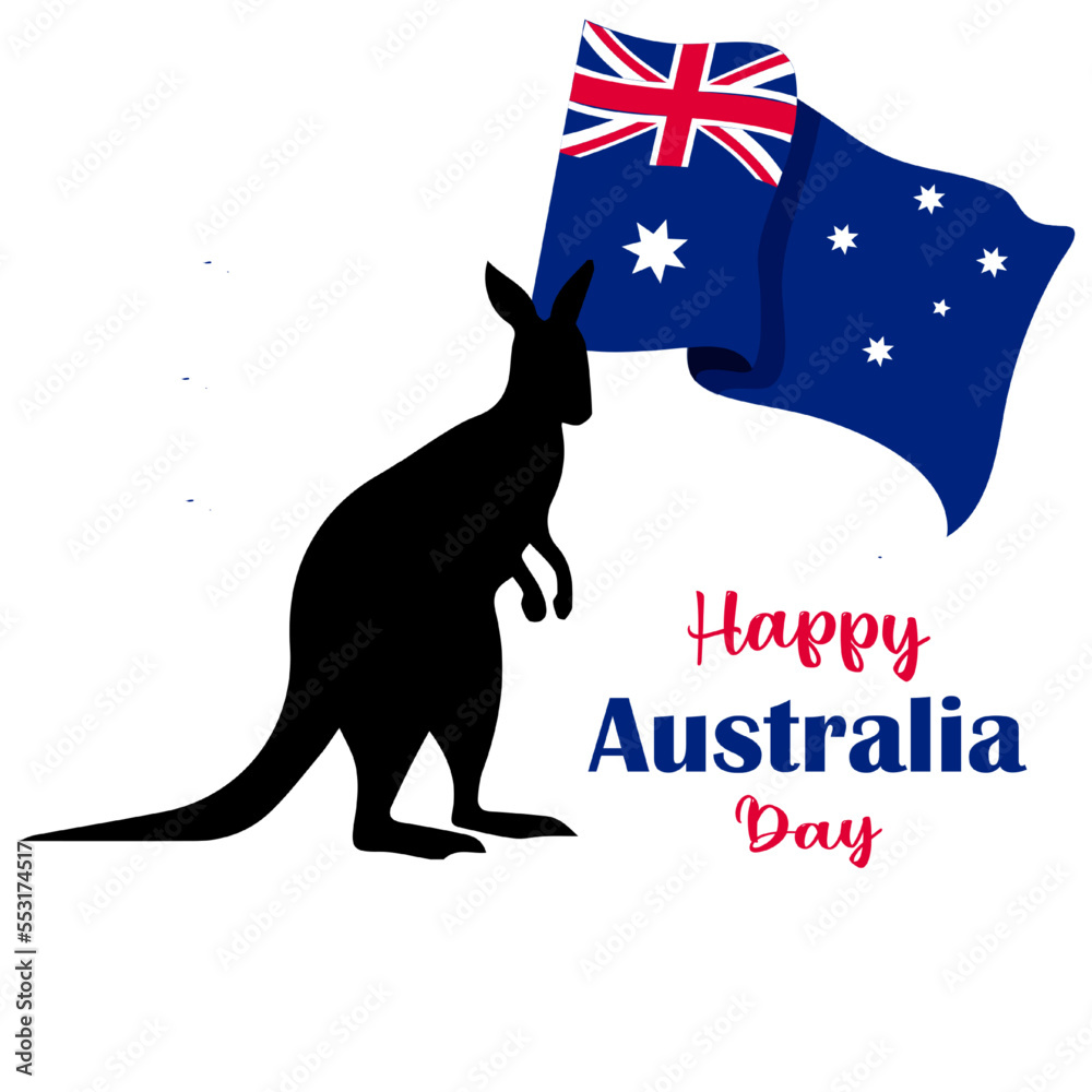 happy australia day with kangaroo and australia flag