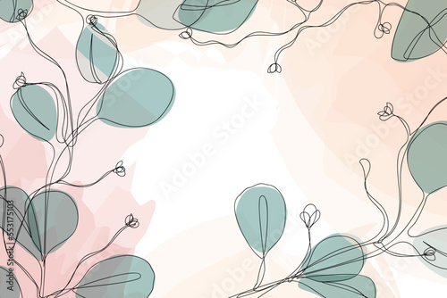 Abstract art botanical pink background vector. Luxury wallpaper with pink tone watercolor and green eucalyptus leaves  flower. Minimal Design for text  packaging  prints  wall decoration.