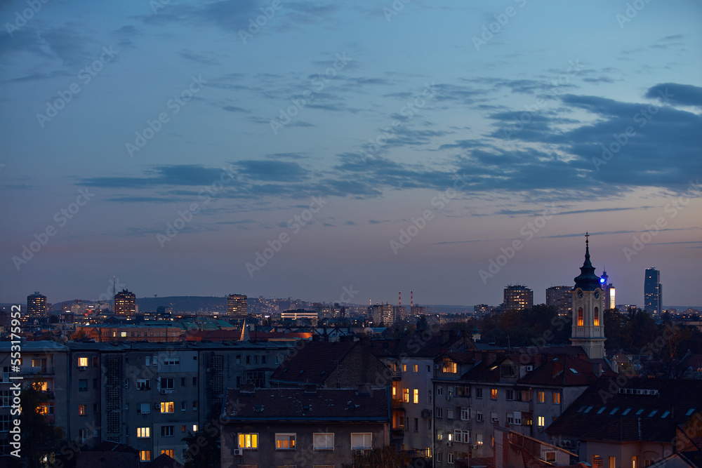 Fototapeta premium City of Belgrade, Serbia, blue hour evening cityscape.
