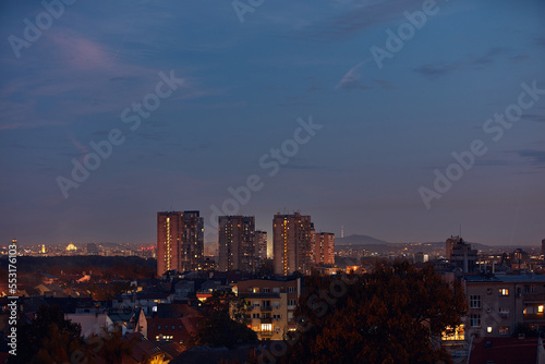City of Belgrade  Serbia  blue hour evening cityscape.