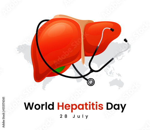 World hepatitis day background, stethoscope and liver vector 3d concept