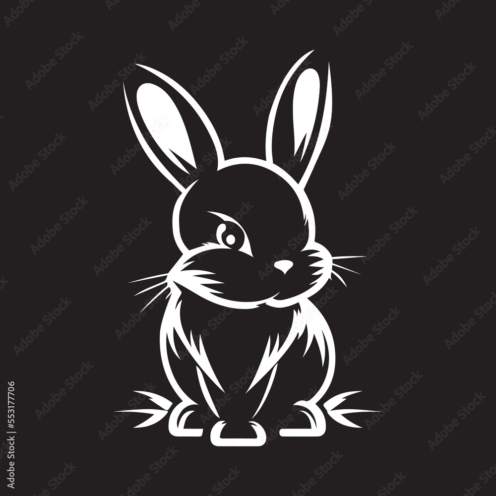 rabbit logo, white rabbit on black background rabbit logo, white rabbit on black background