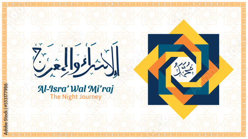 Isra Miraj background design with arabic calligraphy. suitable for social media post, greeting card, etc.