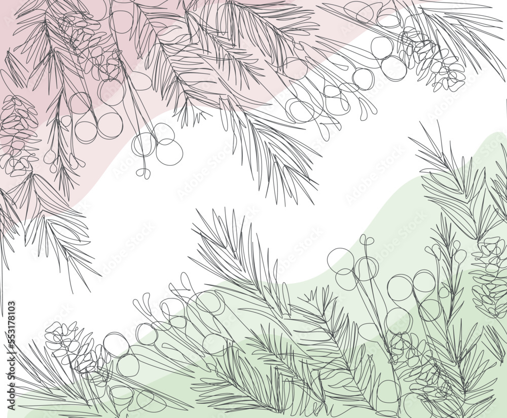 Christmas background with branches, cones and berries.