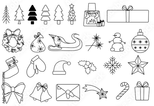 Christmas - thin line vector icon set. Pixel Perfect. Set contains such icons as Santa Claus, Christmas, Gift, Reindeer, Christmas Tree, Snowflake.
