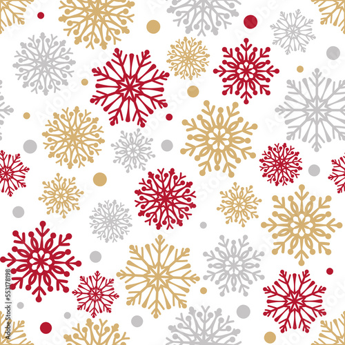 Snowflake seamless pattern. Snow pattern with snowflakes. Festive Christmas and New Year background. Winter vector illustration