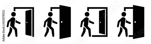 Sign and exit door icon, vector illustration