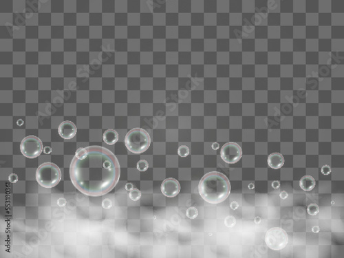 	
Air soap bubbles on a transparent background .Vector illustration of bulbs.