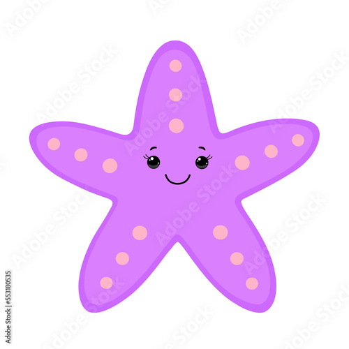 Cute starfish. Color vector illustration of smiling starfish. Cartoon character of the underwater world.