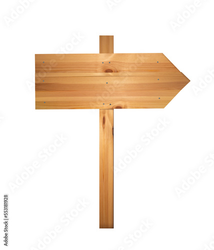 signpost wooden isolated on white. Arrow road sign, empty, wood texture © Nanotrillion