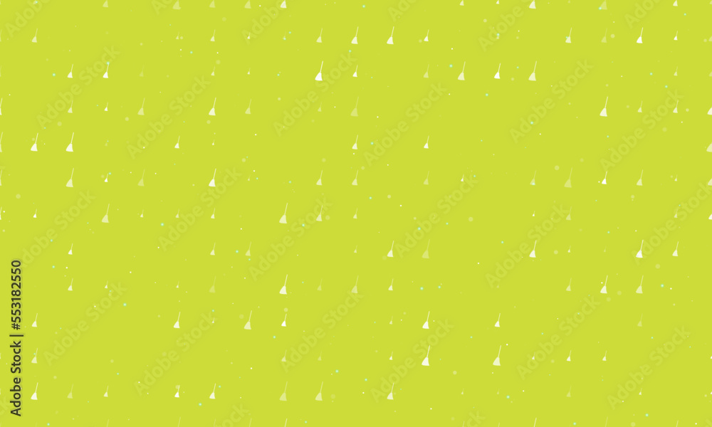 Seamless background pattern of evenly spaced white broom symbols of different sizes and opacity. Vector illustration on lime background with stars Seamless background pattern of evenly spaced white broom symbols of different sizes and opacity. Vector illustration on lime background with stars