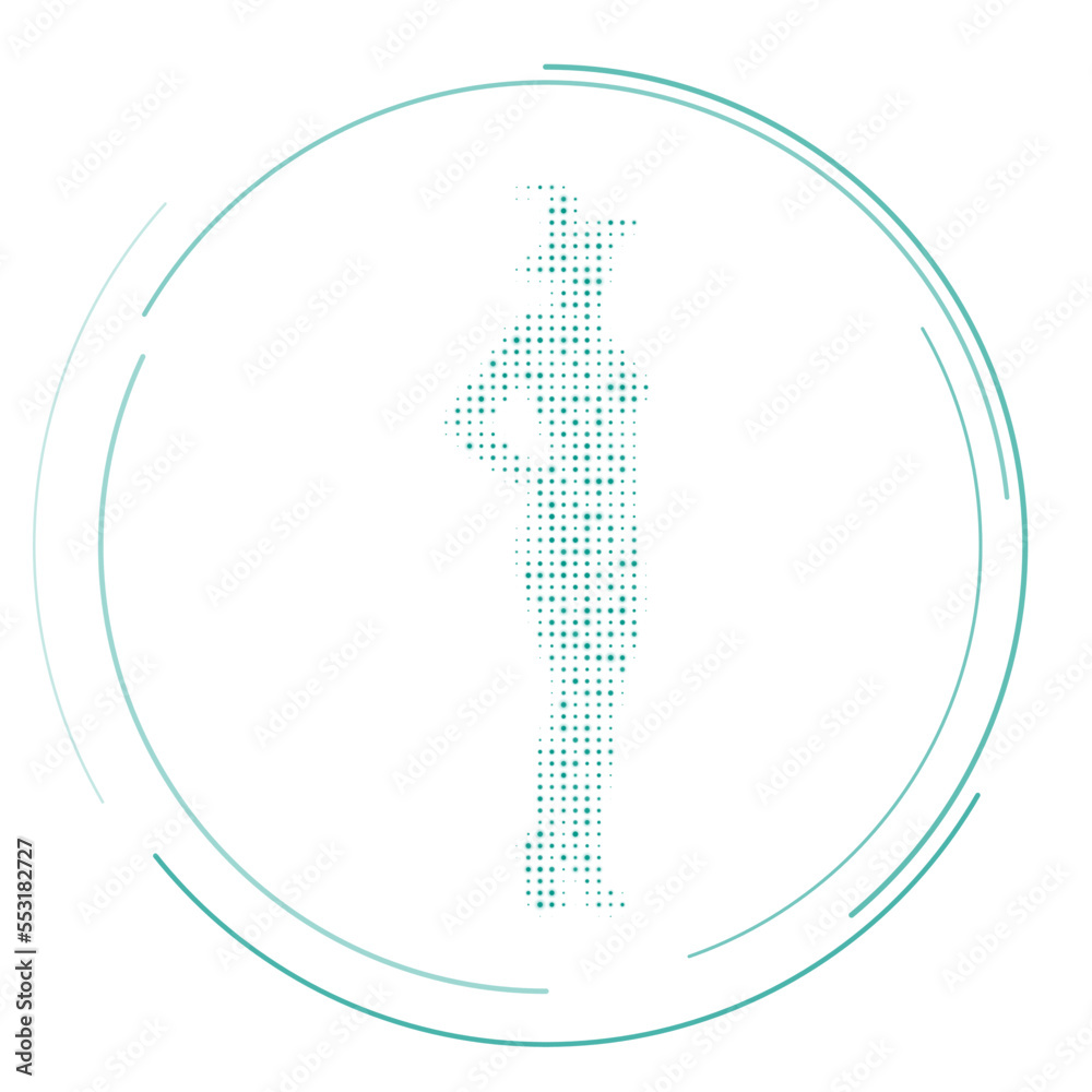 The sexy witch symbol filled with teal dots. Pointillism style. Vector illustration on white background The sexy witch symbol filled with teal dots. Pointillism style. Vector illustration on white background