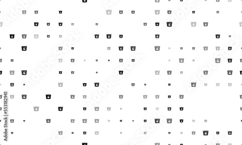 Seamless background pattern of evenly spaced black instant noodles symbols of different sizes and opacity. Vector illustration on white background