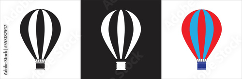 Hot air balloon icon. Hot air balloon collection. Hot air balloon in flat style. Simple hot air balloon. Vintage sky transport, air journey flying aerostat vector symbols set. Vector illustration.