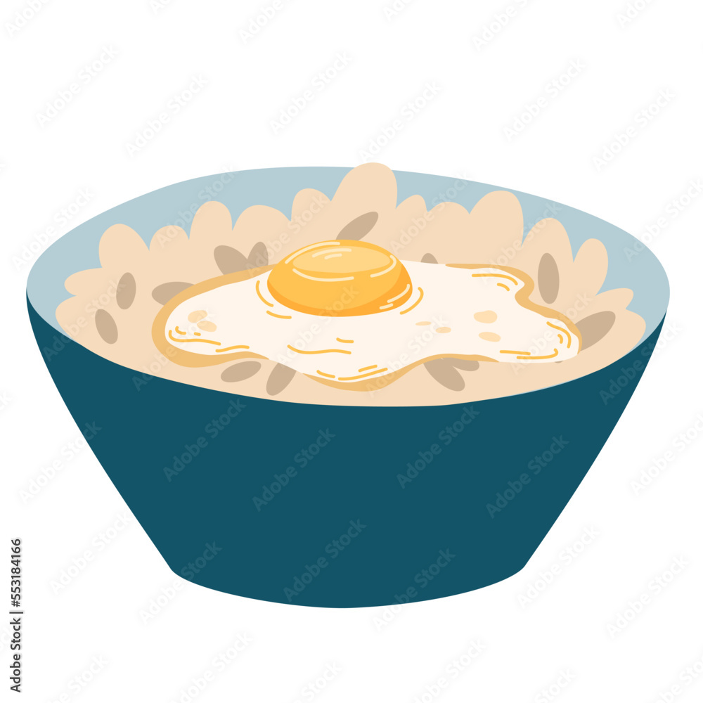 Poke bowl with rice, vegetables, egg, meat, fish, shrimp and seaweed. Asian food. Perfect for restaurant cafe and print menus. Vector hand draw cartoon illustration. Poke bowl with rice, vegetables, egg, meat, fish, shrimp and seaweed. Asian food. Perfect for restaurant cafe and print menus. Vector hand draw cartoon illustration.