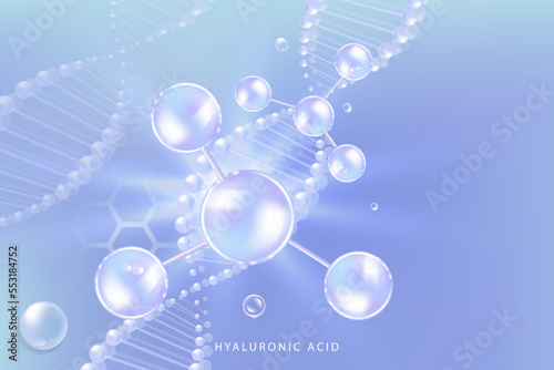 Hyaluronic acid hair and skin solutions ad, blue collagen serum drop with cosmetic advertising background ready to use, illustration vector.	