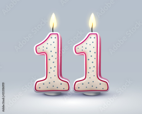 Happy Birthday years. 11 anniversary of the birthday, Candle in the form of numbers. Vector