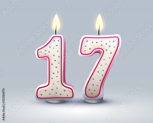 Happy Birthday years. 17 anniversary of the birthday, Candle in the form of numbers. Vector