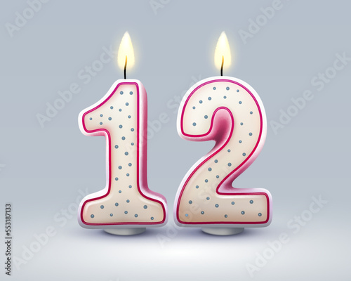 Happy Birthday years. 12 anniversary of the birthday, Candle in the form of numbers. Vector 