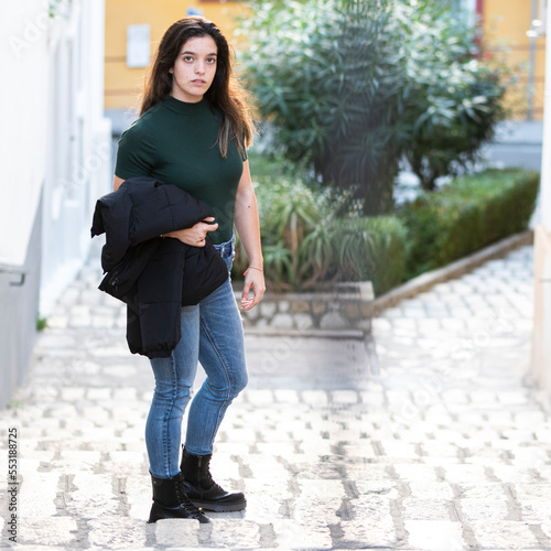 Young woman visiting the streets of Sanlucar de Barrameda