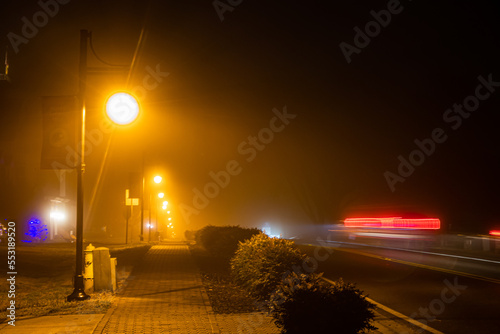 Solomons Island, Maryland, USA A foggy night on the main street.