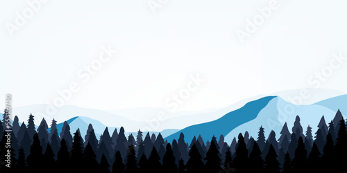 Mountains with forest panoramic view abstract illustration