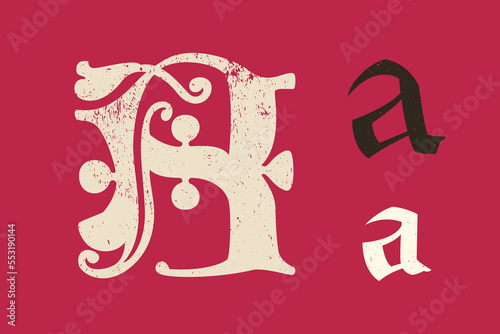 A letter drop cap logo. Illuminated initial and blackletter uppercase and lowercase. All you need to precisely imitate medieval text.