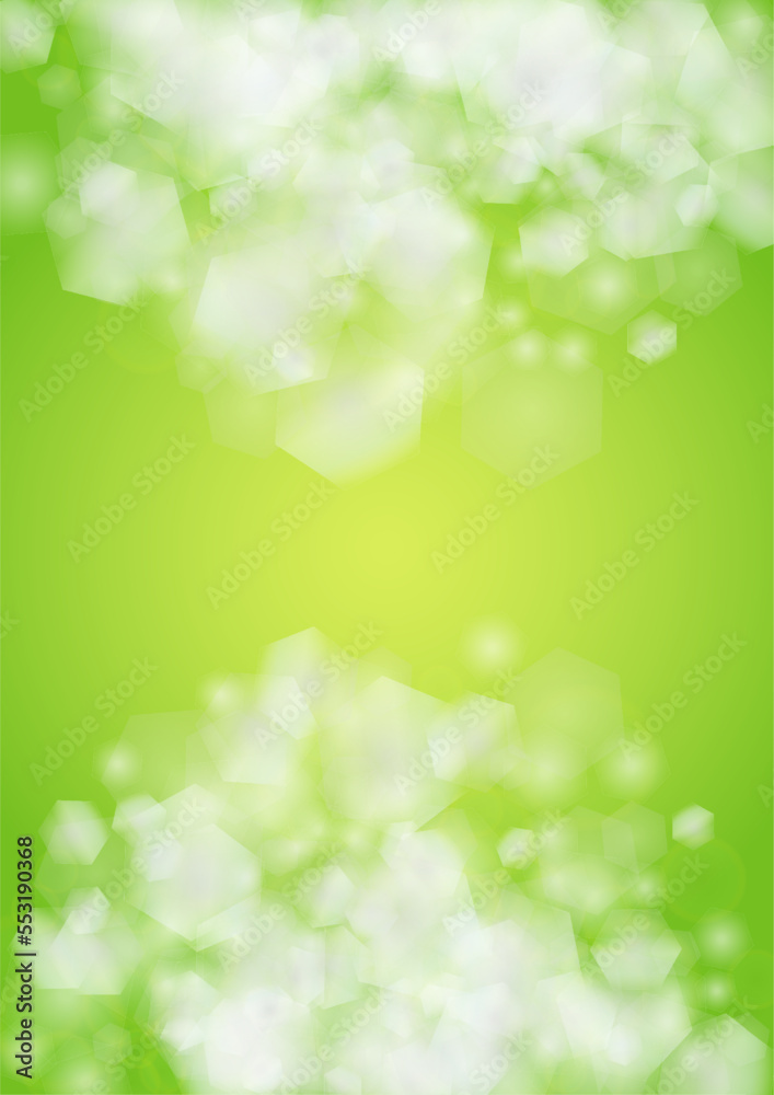 Fototapeta premium Abstract Green Background with Golden Circular Spot Lights. Vibrant Sunlight Summer and Spring Texture. Bokeh Blurry Template. Shiny Gradient Cover. Festive Christmass and New Year Snow on Green.