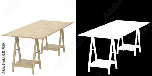 Leinwand Poster 3D rendering illustration of a workbench desk on trestle supports