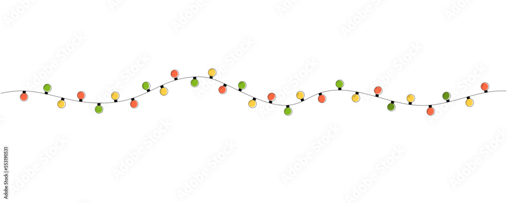 Cartoon colorful christmas lights, garland. Christmas decorations isolated vector illustration