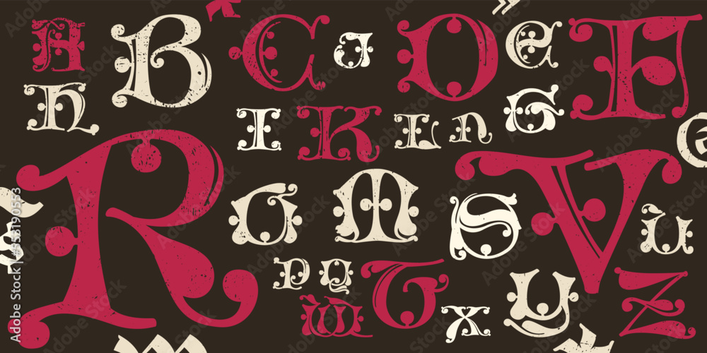 Fototapeta premium Drop cap alphabet set. Illuminated initials in old blackletter German style. All you need to precisely imitate medieval text.