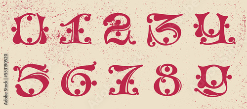Numbers set drop caps. Illuminated initials in old blackletter German style. All you need to precisely imitate medieval text.