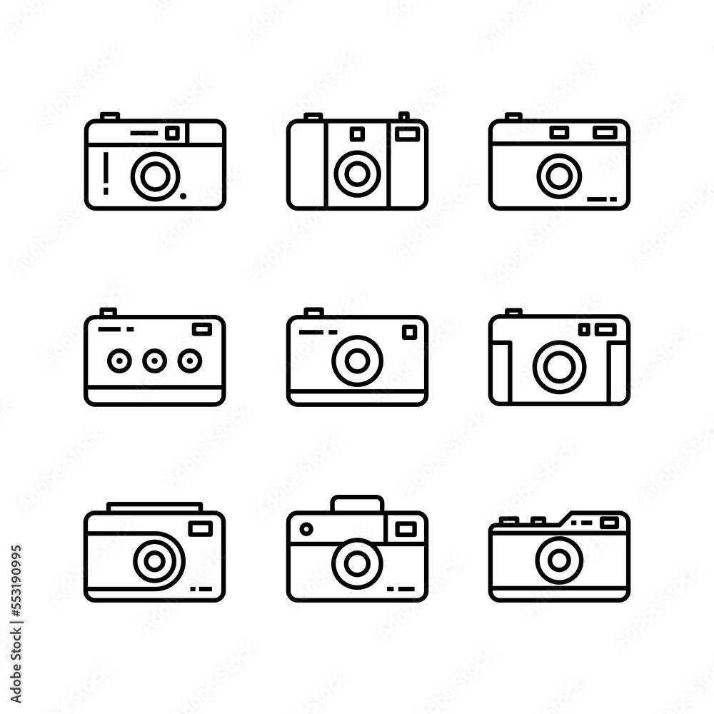 Camera outline icon set. Vector illustration. Camera outline icon set. Vector illustration.