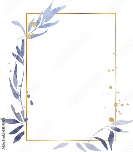 Fototapeta Naklejka Na Ścianę i Meble -  Watercolor leaf wreath gold frame