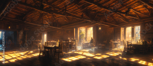 Fotografia Friendly medieval fantasy tavern inn, concept art interior
