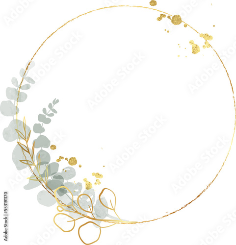 Watercolor leaf gold wreath frame