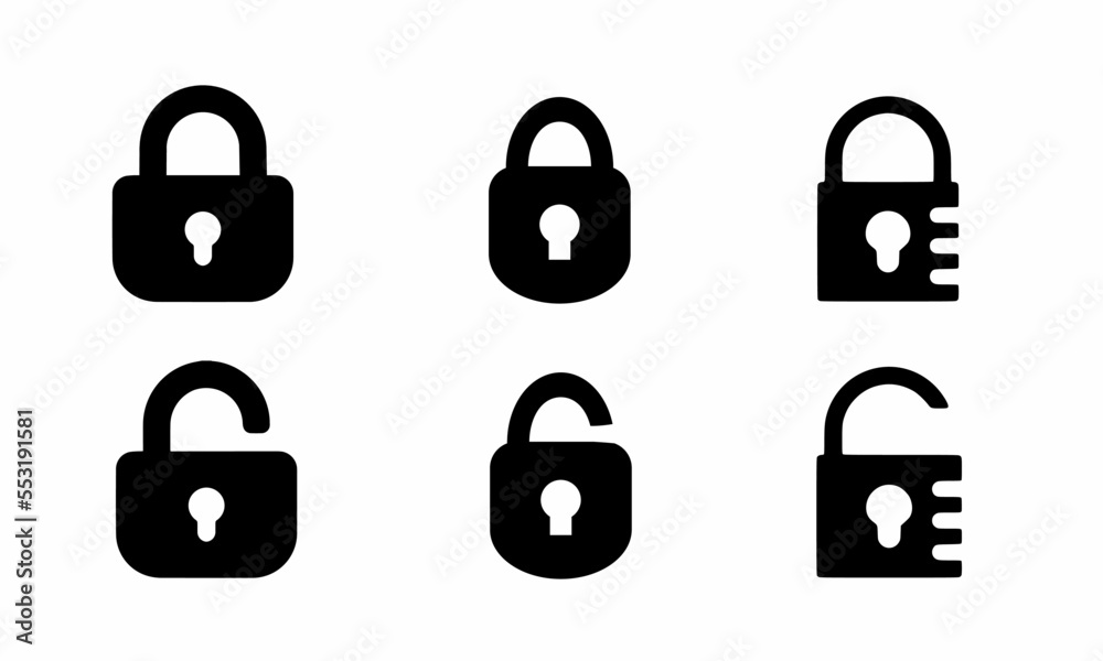 Lock icon. Open and closed lock icon set. Stock vector. Lock icon. Open and closed lock icon set. Stock vector.