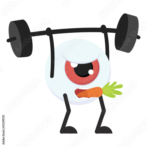 Eyeball  Cartoon Lifting Weights with carrot cartoon
