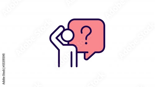 Animated bewildered color icon. Utterly confused person. Delirium. Disordered thoughts. Seamless loop HD video with alpha channel on transparent background. Simple filled line motion graphic animation