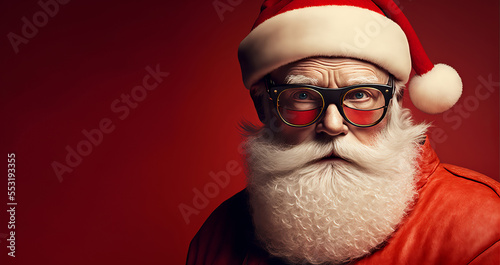 Modern hipster Father Christmas. Fashionable Santa. Generative ai photo