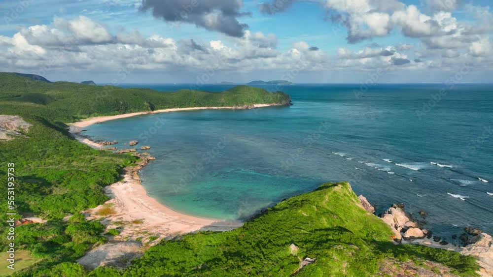 dream beach on the Pacific island with exotic jungle and coral reef bay, aerial view of turquoise ocean lagoon, idyllic island escape dream beach on the Pacific island with exotic jungle and coral reef bay, aerial view of turquoise ocean lagoon, idyllic island escape